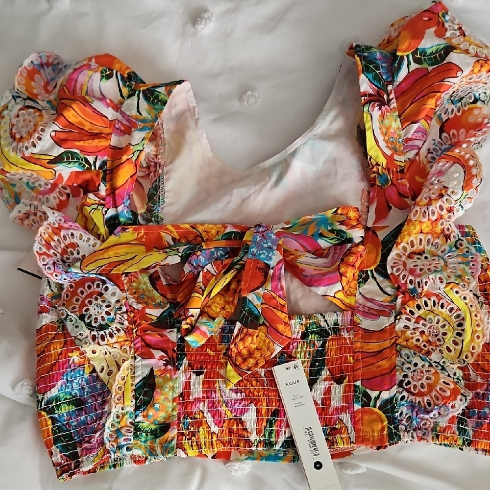 NWT Aqua Vibrant Fruit and Floral Blouse 2 piece outfit - Picture 3 of 8